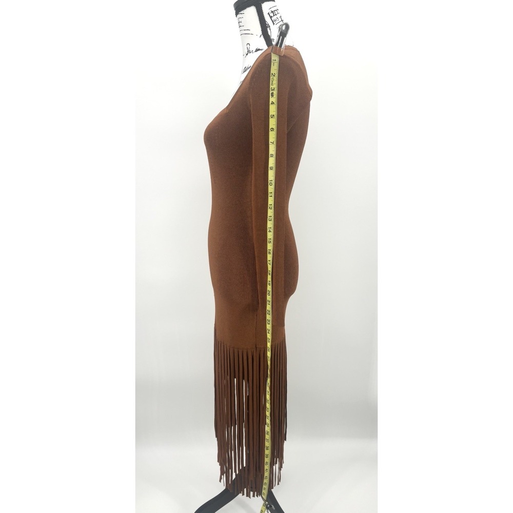 Toccin Mila Fringe Long Sleeve Midi Dress Size XS Bronze Knit Anthropologie NWT - Picture 7 of 12